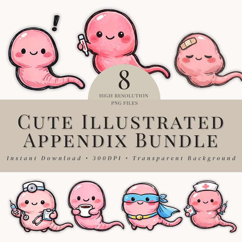 Cute Illustrated Appendix Clipart Bundle | Kawaii Medical Organ PNG ...