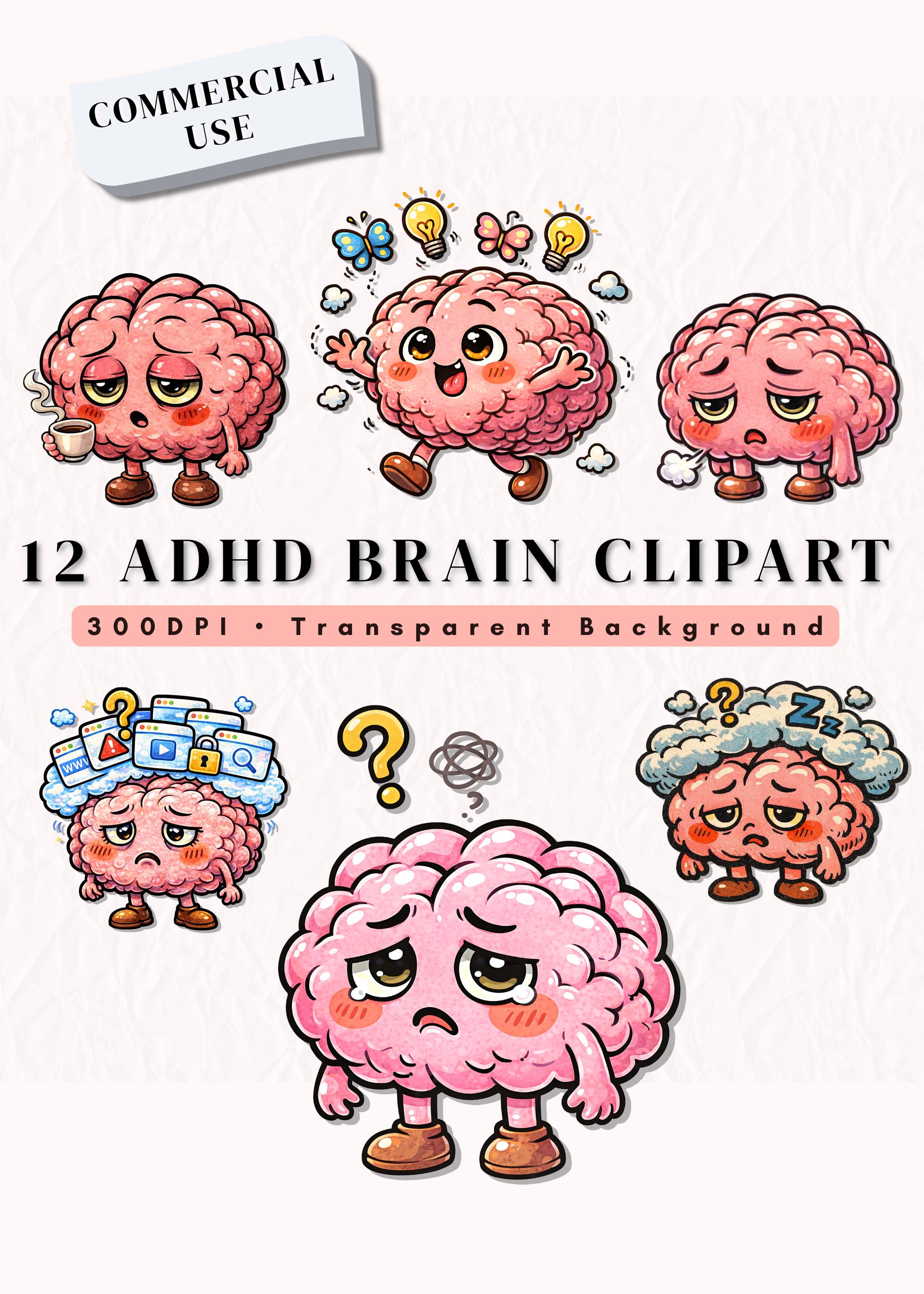 ADHD Brain Clipart Bundle - Cute Neurodiversity PNG for Mental Health ...
