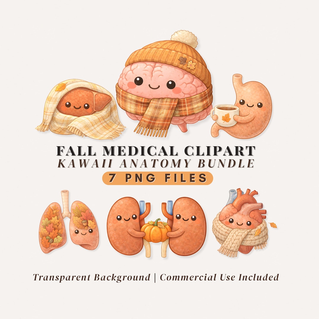 Cute Fall Nurse Clipart Png Bundle, Kawaii Anatomy Organs Autumn ...