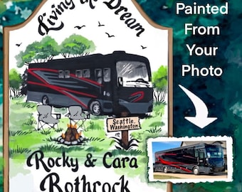 CLASS A-RV personalized with your colors, stripes and wording. Hand painted sign and calligraphy, weatherproof
