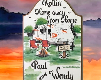 Campers outdoor personalized RV Travel Trailer signs