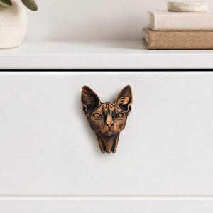 Sphynx Katzenknauf | Gothic Schrankknopf | 100 x 100 cm Einzigartiger Möbelgriff | Witchy viktorianischer Dekor | 8 Farben