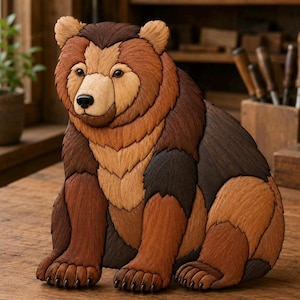 Bear Intarsia woodworking Pattern | Beginner Scroll Saw  Template | DIY Wood Art idea | Wildlife wall art | Rustic home decor| Handmade gift
