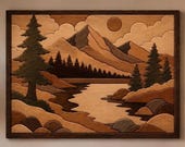 Nature landscape Intarsia Woodworking Pattern | Mountain Lake Scroll Saw Template | DIY Wood wall art | Rustic home decor | Handmade gifts