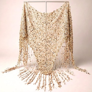 Sequin Crochet Triangle Shawl – Fringe Wrap, Multiway Head & Hip Scarf