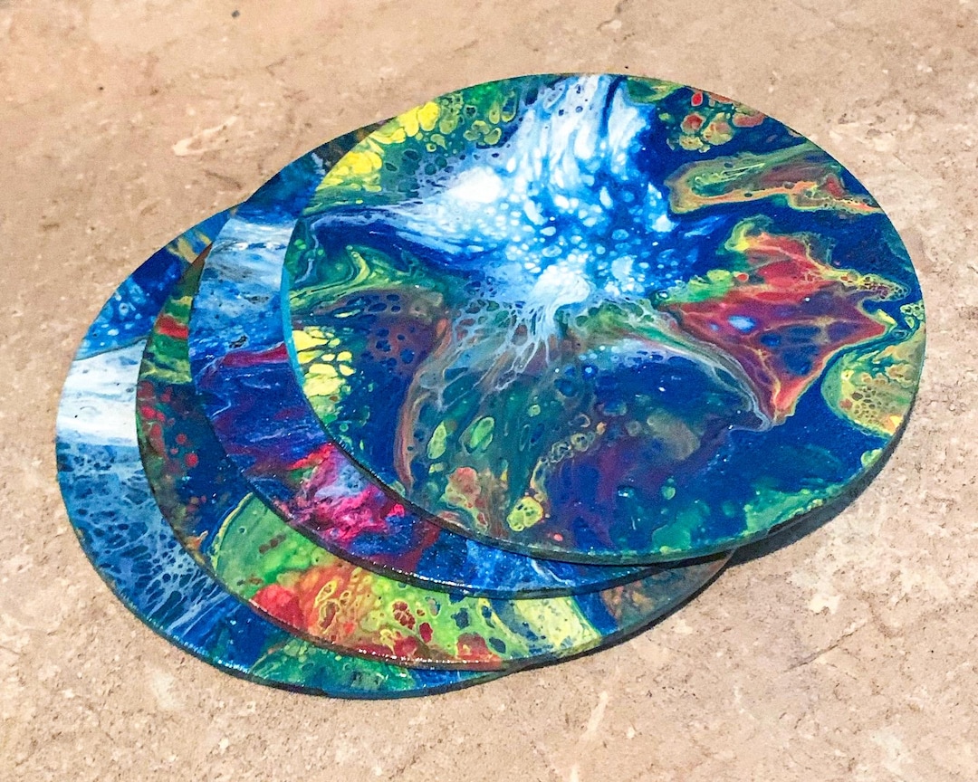 4 Handcrafted Acrylic Pouring Coasters - Abstract Art - Original and ...