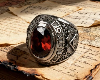 Retro duivelsoog ramskop met edelsteen ingelegde titanium stalen ring / Harley-Davidson Rider luxe sieraden