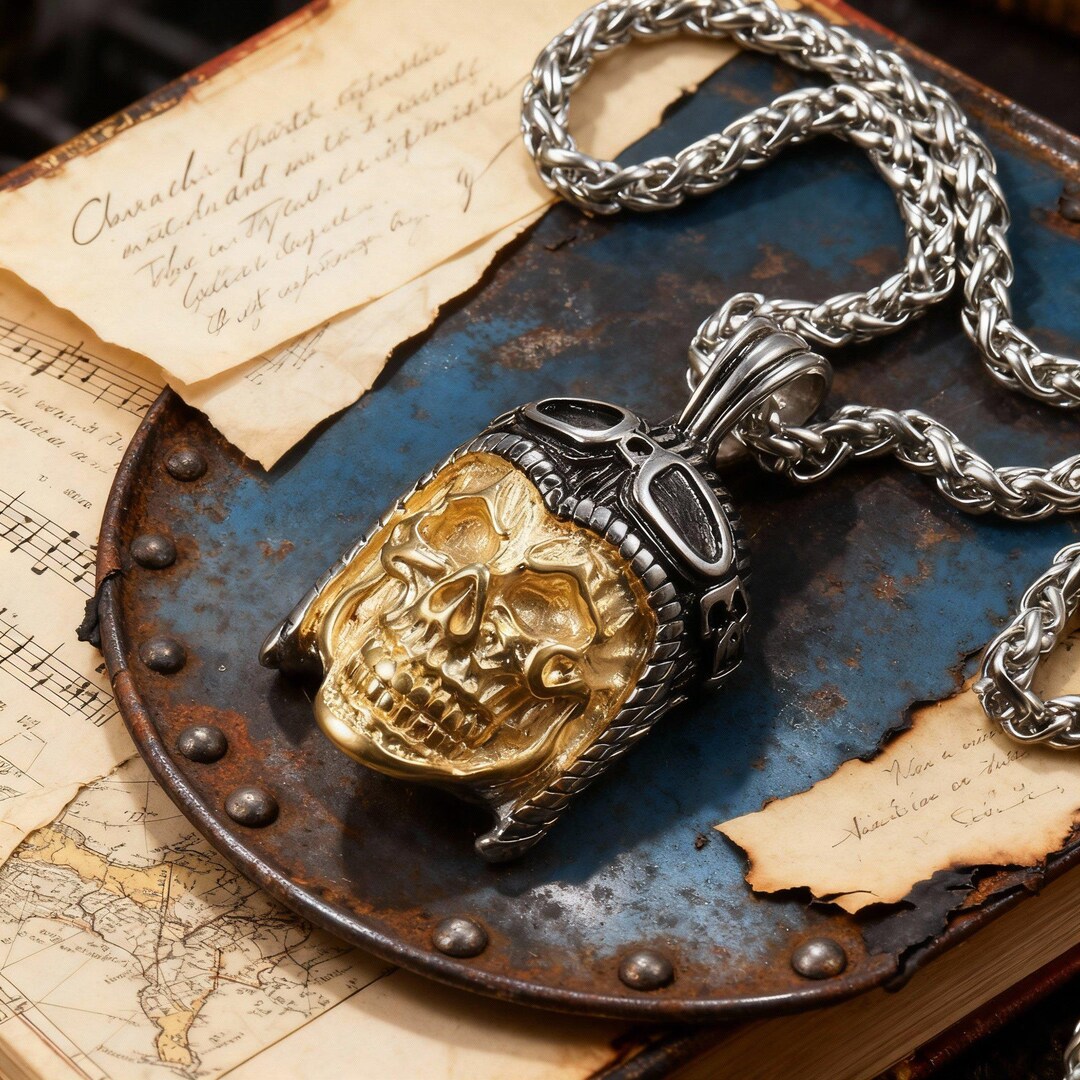 Dark Rider Skull Pendant - Gothic Biker Stainless Steel Necklace - Etsy