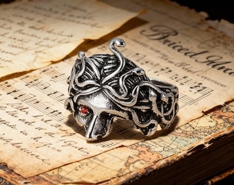 Retro Titanium Steel Ancient Greek Mythology Medusa Snake Woman Ring / Unisex / Dark Rock Jewelry