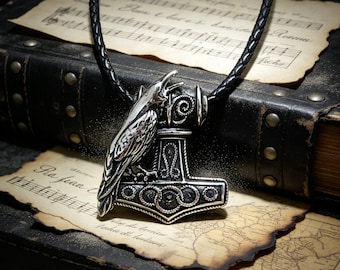 Colgante vikingo de cuervo con ancla de acero de titanio plateado vintage / Unisex / Regalo de joyería hip-hop punk