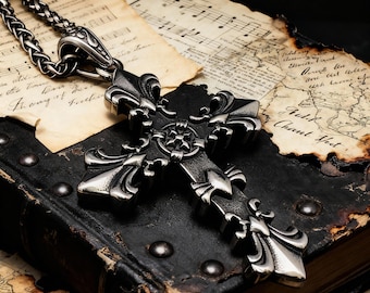 Retro Titanium Steel Heavy Cross Pendant / Gothic Punk Style / Unisex / Harley-Davidson Biker Pendant