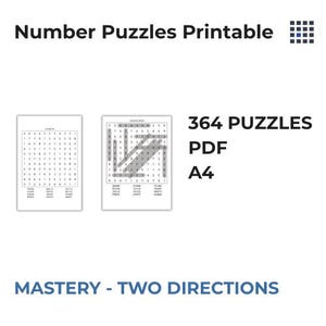 Advanced number puzzles printable worksheets at Mastery Level with 364 puzzles and approximately 6000 number combinations. Structured cognitive training material using consistent 6-digit combinations solved in forward and backward direction. Designed for focused thinking, sustained concentration, and advanced number reasoning in therapy, care settings, adult education, and professional brain training programs.