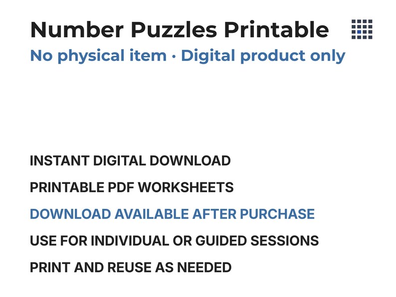 Calm, structured printable worksheets designed by NumCraftLab for cognitive training, learning, and focused mental practice. These personalized worksheets use a minimalist black and white layout to reduce visual overload and support concentration, logical thinking, and number recognition. Suitable for care and senior activities, therapy and rehabilitation settings, schools, and private adults who prefer respectful, non-childish materials for regular, meaningful brain training.