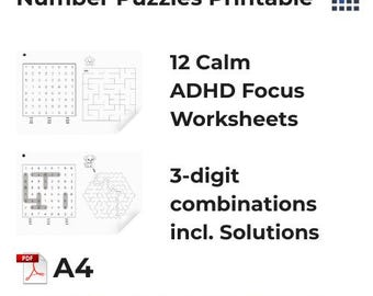 ADHD Focus Worksheets  Calm Number Search & Mazes with Animals – Starter Level