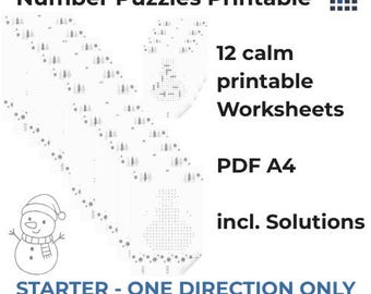 Winter Snowman Number Search Puzzles – Starter Level | Calm Cognitive Worksheets for Seniors & Care | 12 Printables with Solutions