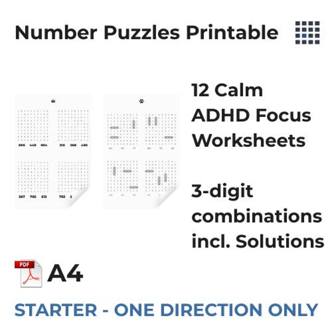 ADHD Worksheets for Adults | Easy Focus & Attention Number Puzzles - Etsy