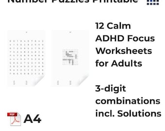 Calm ADHD Focus Worksheets for Adults – Starter Level | Low Distraction Number Puzzles for Attention & Concentration