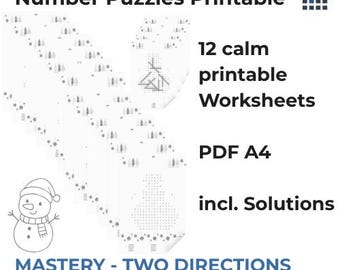 Snowman Winter Number Search Puzzles – Advanced Level | 12 Printable Cognitive Training Worksheets with 6-Digit & Reverse Numbers