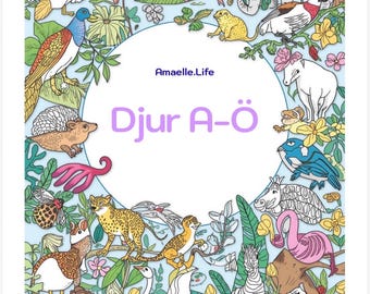 Färgläggningsbok Djur A–Ö – PDF för barn från 4 år | Lugn alfabetbok