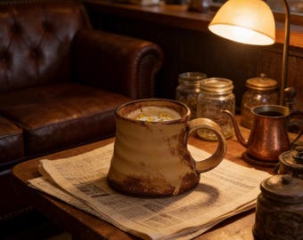 Personnalized Rustic Stoneware Mug - Custom Engraved Irregular Shape Kiln-Glazed Coffee Cup for Latte Breakfast