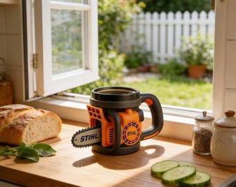 Gepersonaliseerde nieuwigheid kettingzaagvormige harsmok - Realistische STIHL design koffiekop, gravure, decoratie voor thuis/kantoor cadeau voor houthakkers