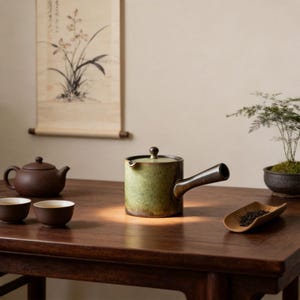 Personalized Kiln-Change Retro Side-Handle Teapot - Ceramic Chinese Gongfu Tea Pot with Heat-Resistant Handle, Custom Engraved