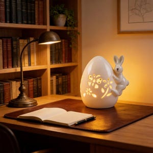 Spersonalizowana ceramiczna lampka nocna w kształcie jajka-króliczka – spersonalizowana grawerowana lampa stołowa na wielkanocny stół