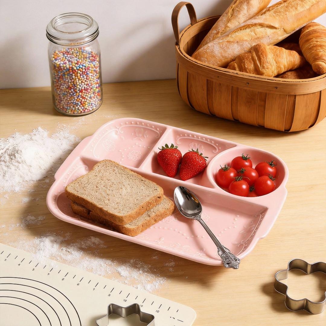 Personalized European Style Multi-Compartment Ceramic Divided Plate Home Breakfast Dish Personalized Bottom Engraving snack plate