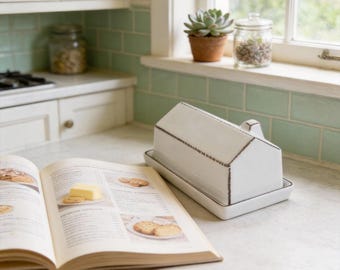 Personalized House-Shaped Ceramic Butter Dish with Lid - Retro Butter Keeper, Personalized Engraving for Home Kitchen Use