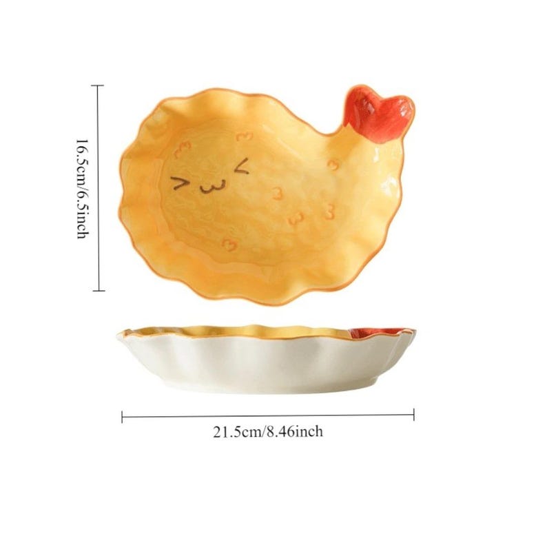 Personalized Cute Tempura Shrimp Ceramic Plate - Custom Engraved Hand-Painted Breakfast Snack Dish image 9
