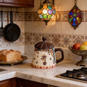 Personnalized Vintage Circus Ceramic Mug with Lid - Custom Engraved Retro Bunny Coffee Cup, Heat-Resistant Office Home Mug