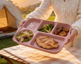 Personnalized 5-Compartment Ceramic Divided Plate - Custom Engraved Cream Style Light Luxury Breakfast Weight Loss Tray