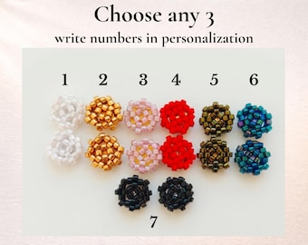 Miyuki Beaded Stud Earrings Set, Tiny Handmade Japanese Seed Beads (Set of 3)