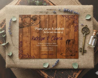 Plantilla digital rústica para guardar la fecha y anunciar tu boda. Descarga gratuita.