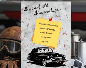 Plantilla de invitación de cumpleaños "No soy viejo, soy vintage" (descarga digital)