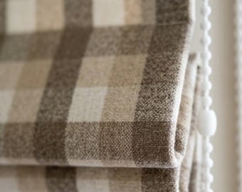 Estores romanos de lino a cuadros hechos a medida: Persianas de estilo rústico (transparentes o opacas)