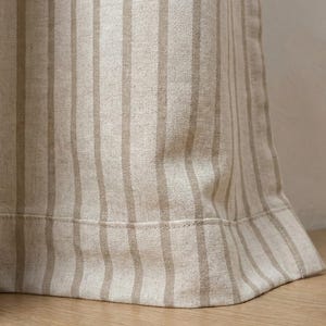 Pure Linen Farmhouse Ticking Stripe Curtains, Natural Flax & Taupe Beige Stripes, Custom Size, Unlined/Cotton Lined/OEKO-TEX Blackout