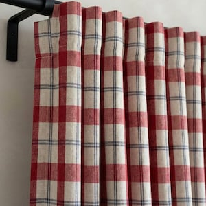 Organic Linen Curtains: Red Buffalo Check, Blackout Lined