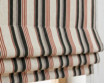 Persiana romana de lino con rayas de estilo rústico, hecha a medida