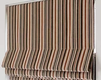 Persianas romanas de lino a rayas personalizadas, persianas rústicas de color terracota oxidado (opacas y con filtro de luz)