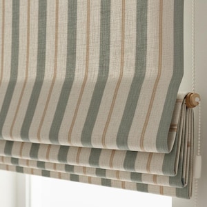 Vouwgordijn: linnen boerderijstreep - aangepast formaat, lift met koord