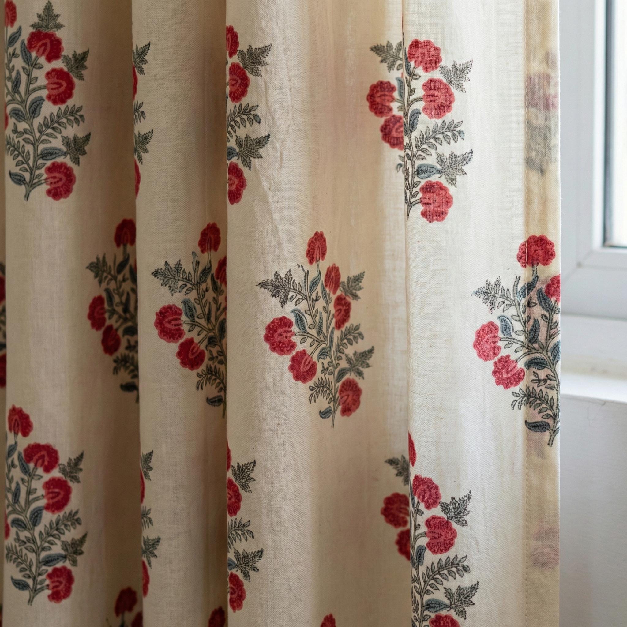 Panneau de rideau à imprimé médaillon floral vintage en lin mélangé, draperie de fenêtre à imprimé