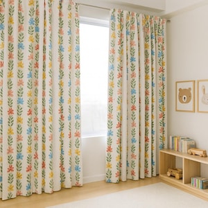 Linen Blackout Curtains: White Daisy Vine Embroidery (Kids Nursery, Custom Fit) image 3