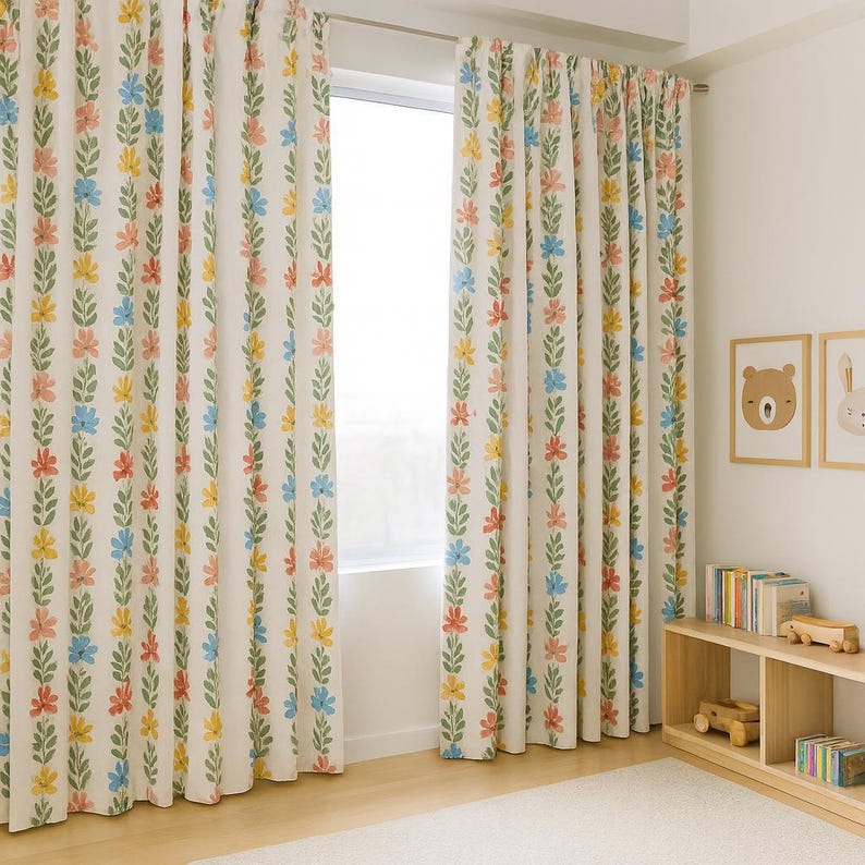 Linen Blackout Curtains: White Daisy Vine Embroidery (Kids Nursery, Custom Fit) image 3