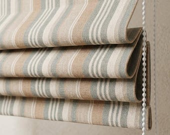 Persianas romanas de lino a rayas hechas a medida: Persianas de estilo rústico en color verde salvia (filtran la luz/opacas)