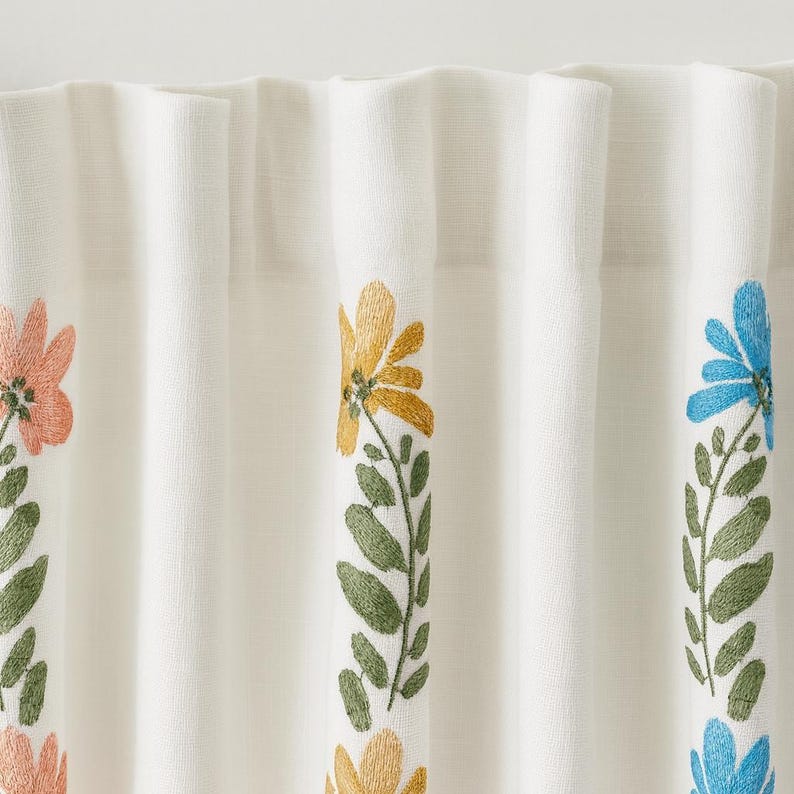 Linen Blackout Curtains: White Daisy Vine Embroidery (Kids Nursery, Custom Fit) image 8