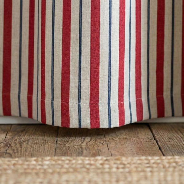 Blackout Curtain Panel: Farmhouse Red & Navy Stripe (Organic Linen, Custom Length)