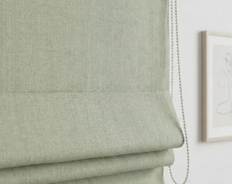 Persiana romana de lino en espiga color salvia pálido, persiana con cordón personalizada, con filtro de luz o forro opaco