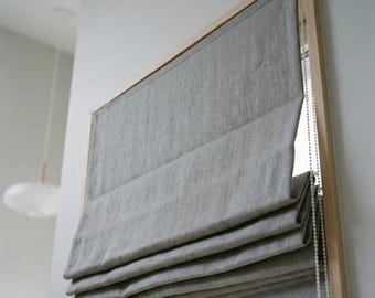 Persiana romana de lino en espiga gris claro, persiana con cordón personalizada (filtración de luz o oscurecimiento)