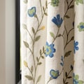 Embroidered Linen Curtain Panel: Blue Green Floral Vines, Blackout product logo